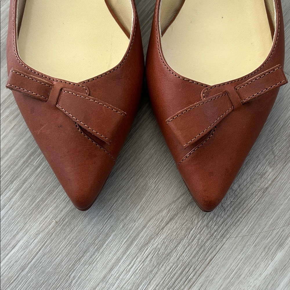 Sarah Flint Natalie Tan Leather Flats with Bow - Picture 5 of 9